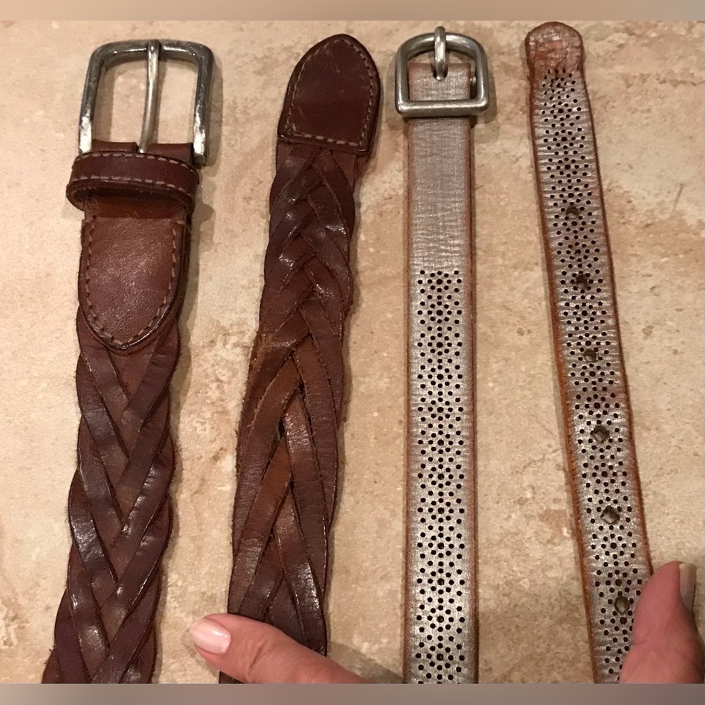 American Eagle Leather Belts: Brown Braided Belt (30) & Silver Skinny Belt (S) - Picture 12 of 13